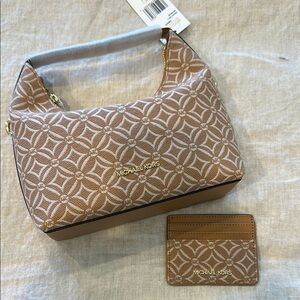Michael Kors Tan Shoulder Bag with Geometric Pattern